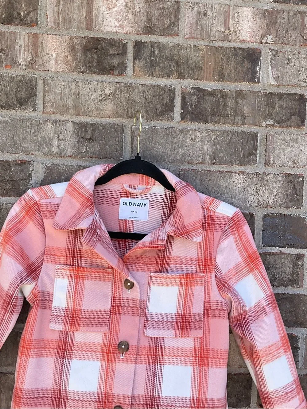 Take 50% OFF- Old Navy Coral and Orange Plaid Button-Front Shacket, Size-6